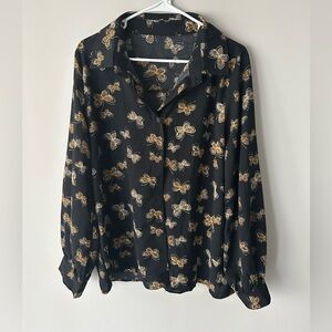 Black Blouse with Gold Butterfly Print